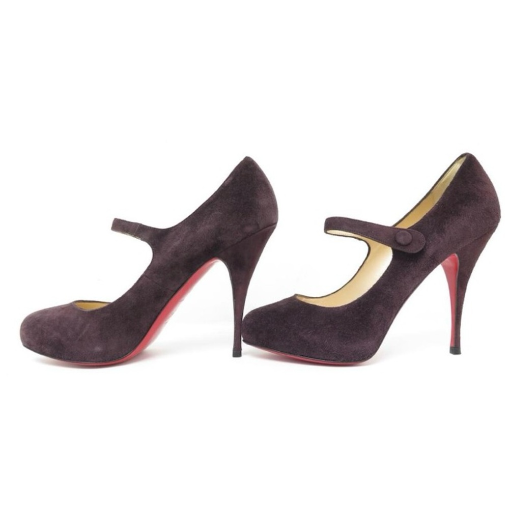 Authentic Christian Louboutin Purple Suede Maryjane Pumpie Wallis Heels